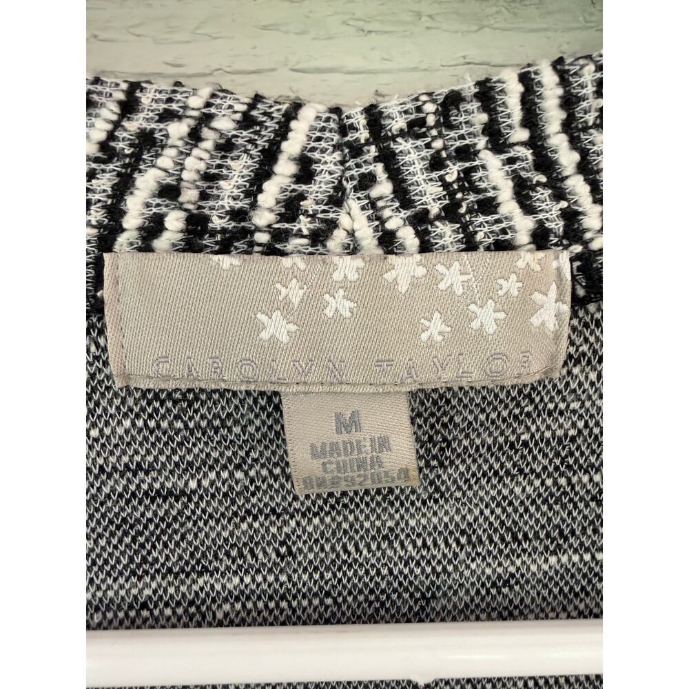 Carolyn Taylor Open Front Marled Cardigan Sweater | Black White | Size M - Picture 5 of 8